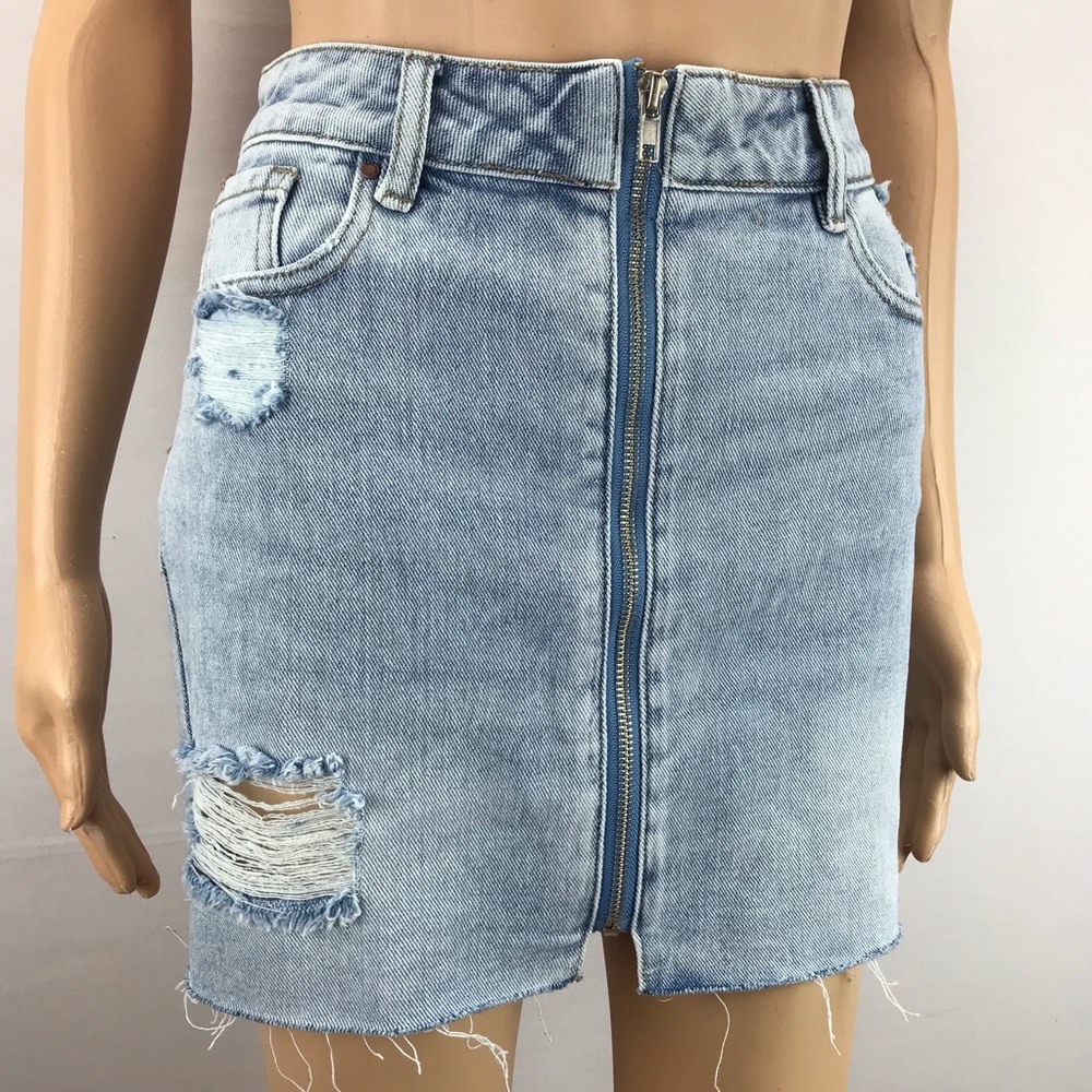 PacSun Jean Raw Hem Denim Skirt Distressed Size 25